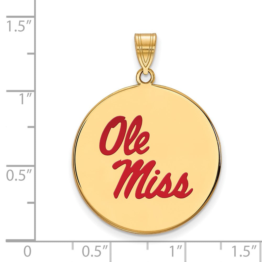 Sterling Silver Gold-plated LogoArt University of Mississippi Ole Miss Extra Large Enameled Disc Pendant