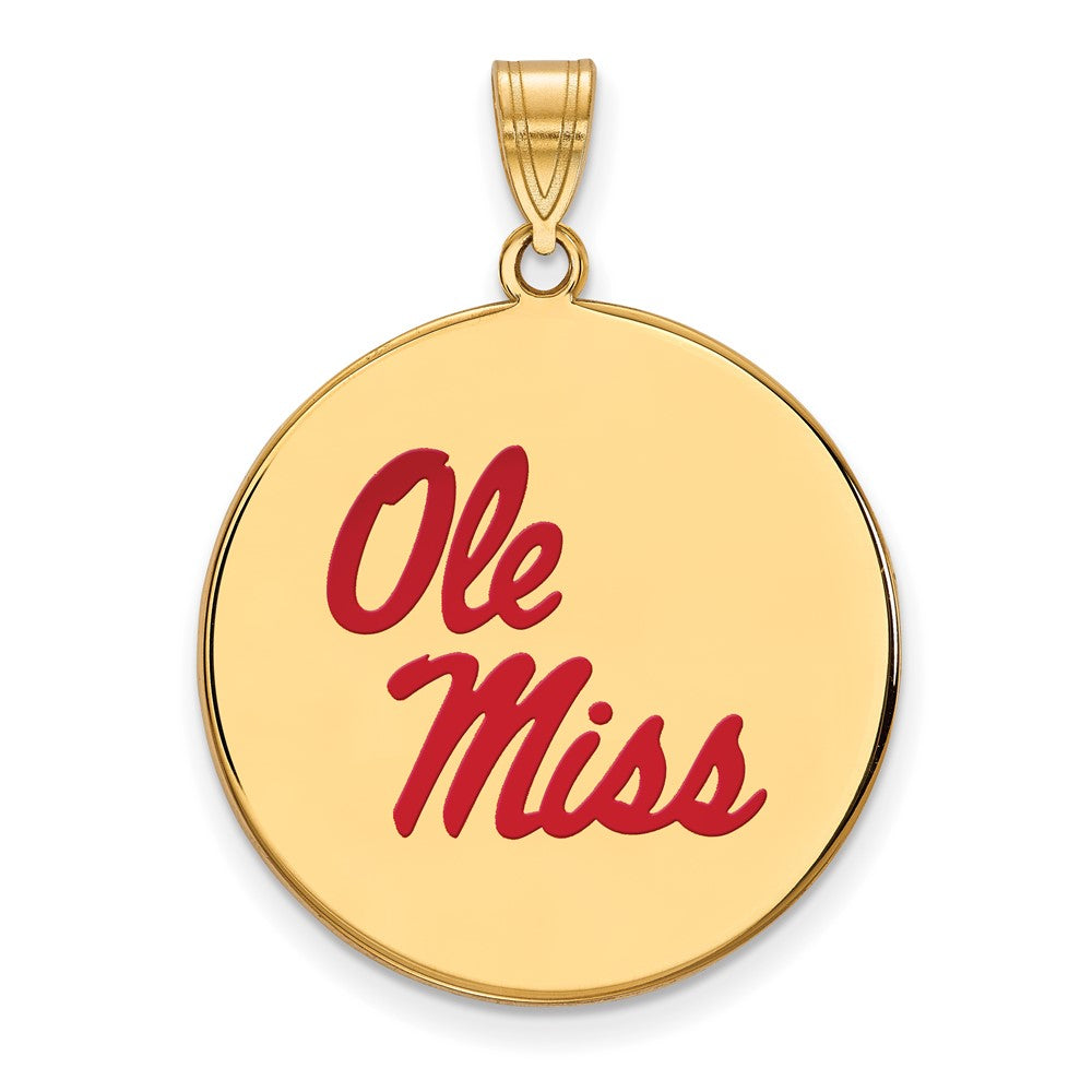 Sterling Silver Gold-plated LogoArt University of Mississippi Ole Miss Extra Large Enameled Disc Pendant