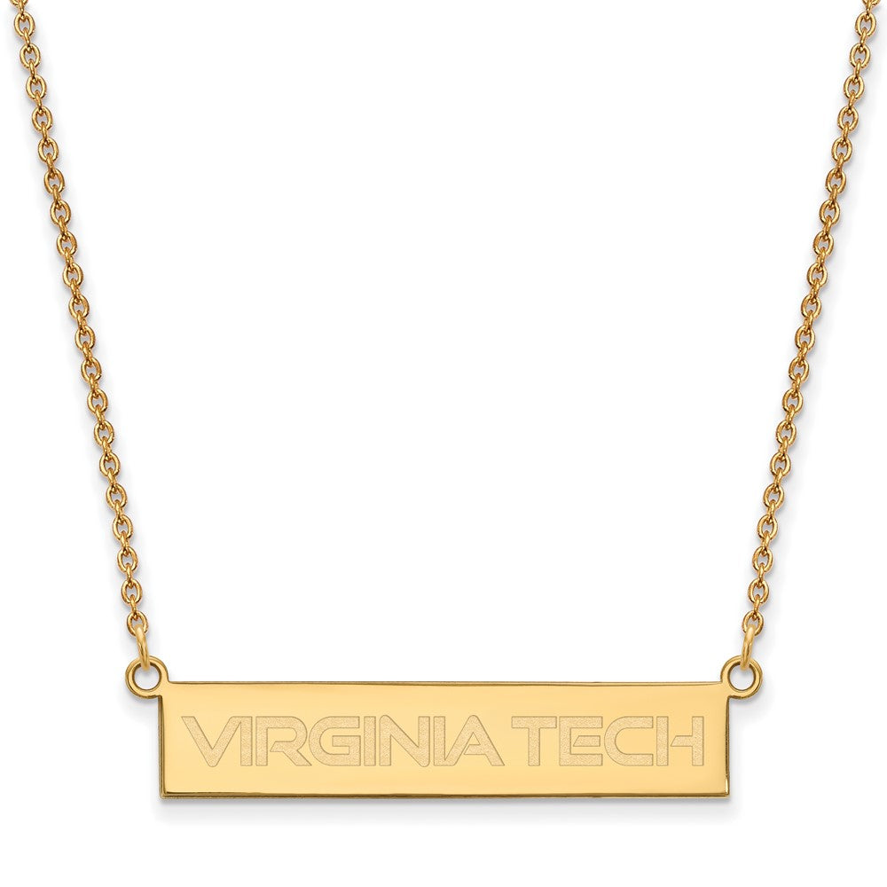 Sterling Silver Gold-plated LogoArt Virginia Tech Small Bar 18 inch Necklace