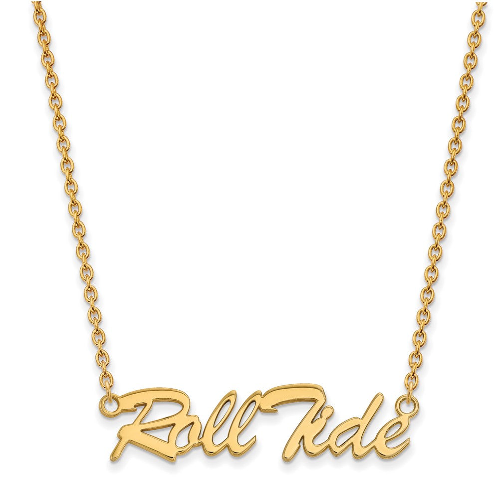 Sterling Silver Gold-plated LogoArt University of Alabama Roll Tide Script Large Pendant 18 inch Necklace