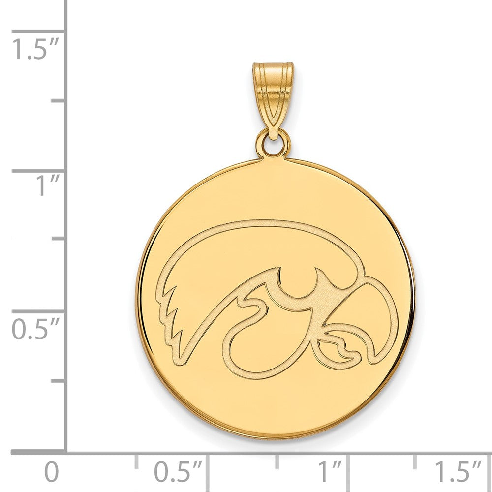 14k Gold LogoArt University of Iowa Hawk Extra Large Round Disc Pendant