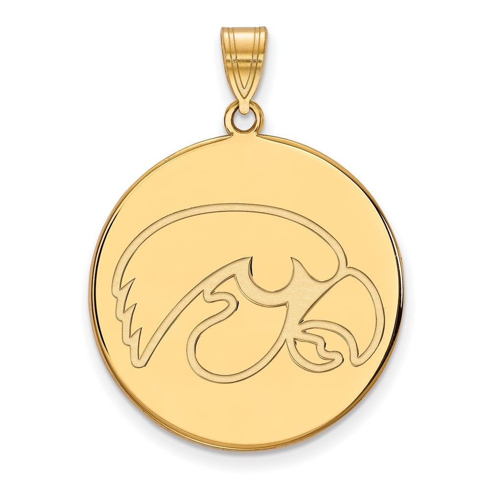 14k Gold LogoArt University of Iowa Hawk Extra Large Round Disc Pendant