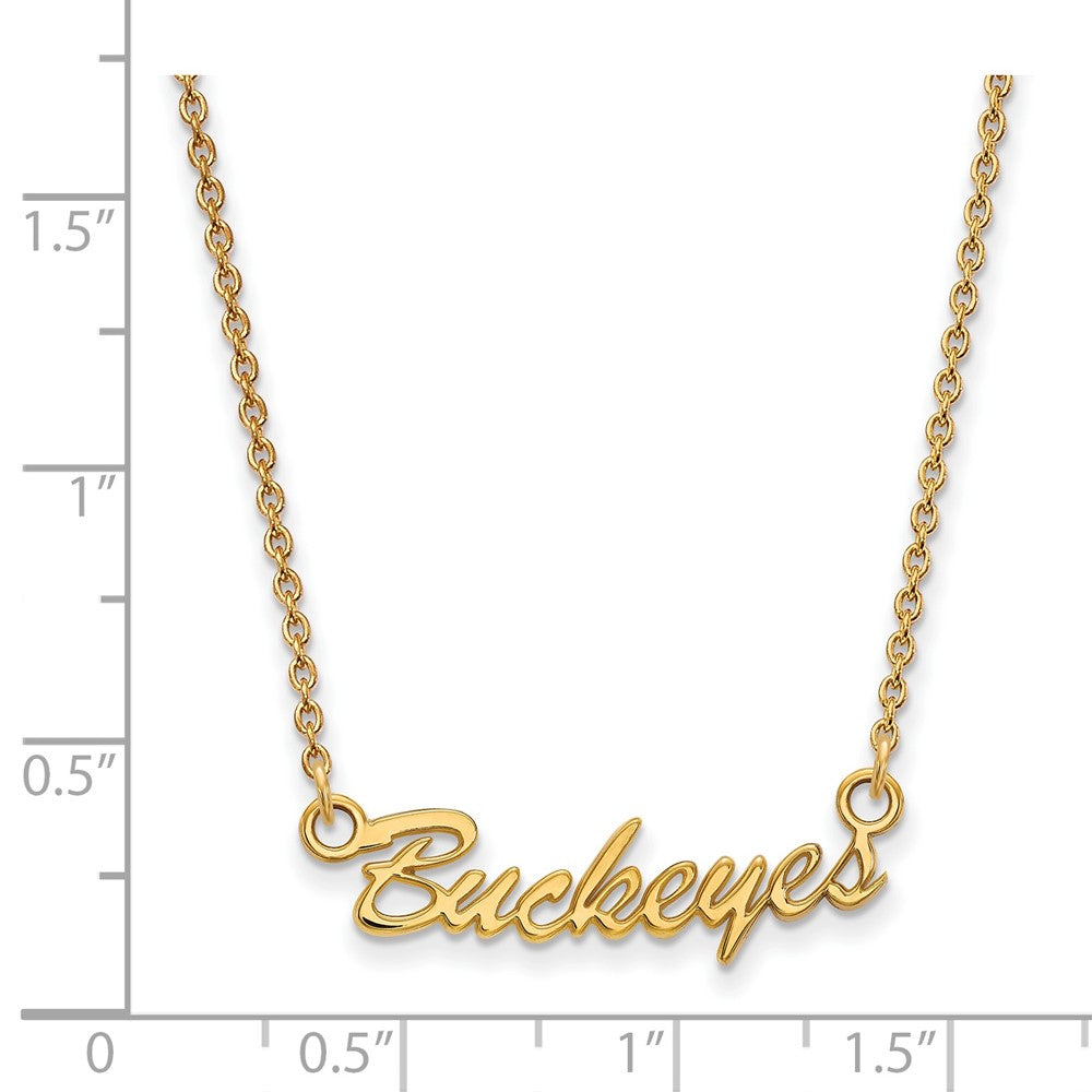 Sterling Silver Gold-plated LogoArt The Ohio State University Small Buckeyes Script 18 inch Necklace