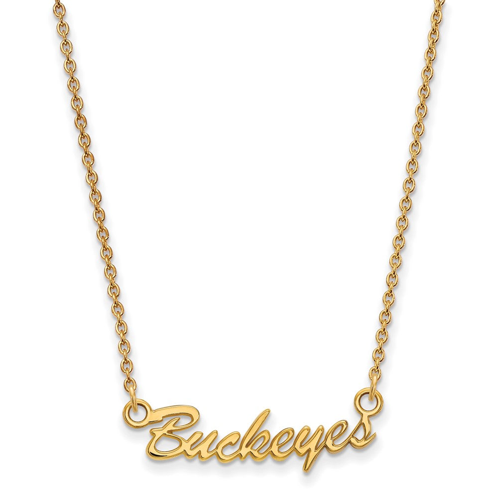Sterling Silver Gold-plated LogoArt The Ohio State University Small Buckeyes Script 18 inch Necklace