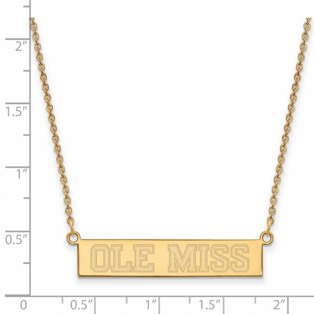 Sterling Silver Gold-plated LogoArt University of Mississippi Ole Miss Small Bar 18 inch Necklace