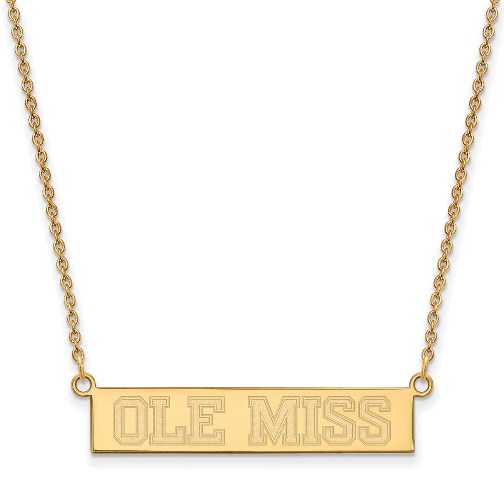 Sterling Silver Gold-plated LogoArt University of Mississippi Ole Miss Small Bar 18 inch Necklace
