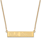 Sterling Silver Gold-plated LogoArt University of Mississippi Ole Miss Small Bar 18 inch Necklace