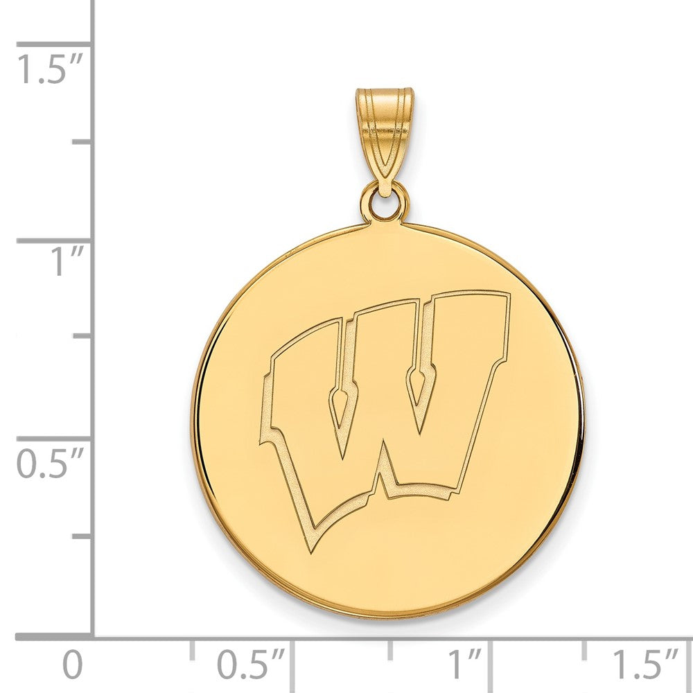 Sterling Silver Gold-plated LogoArt University of Wisconsin Letter W Extra Large Disc Pendant