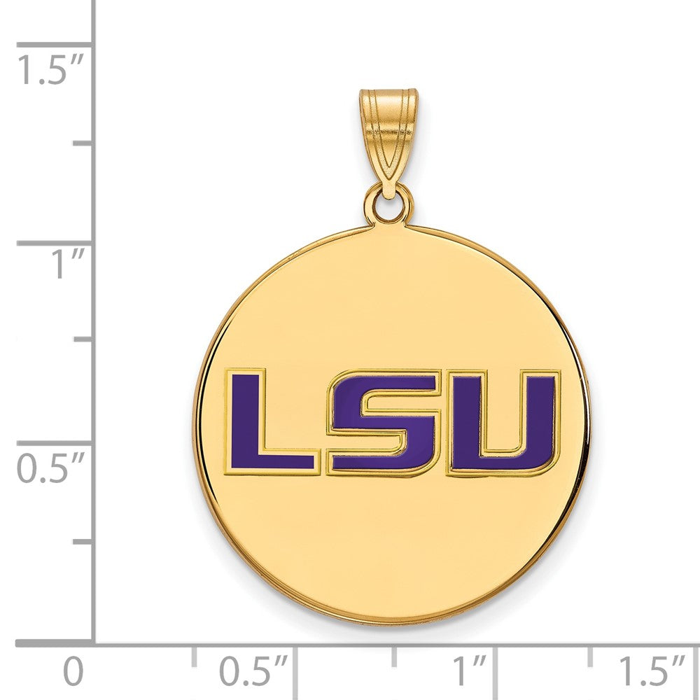Sterling Silver Gold-plated LogoArt Louisiana State University L-S-U Extra Large Enameled Disc Pendant