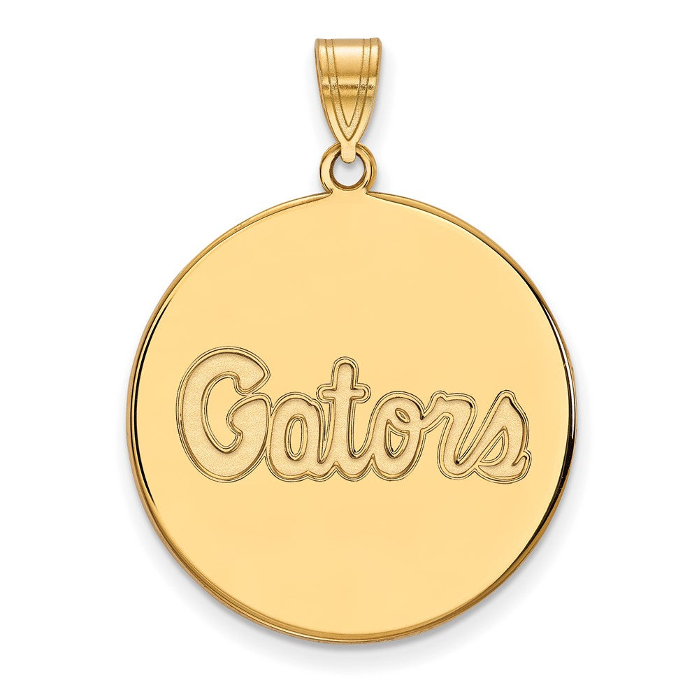 Sterling Silver Gold-plated LogoArt University of Florida Gators Script Extra Large Disc Pendant