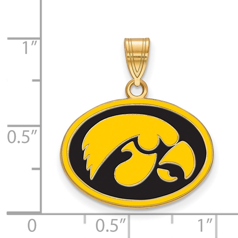 Sterling Silver Gold-plated LogoArt University of Iowa Hawk Medium Oval Enameled Pendant