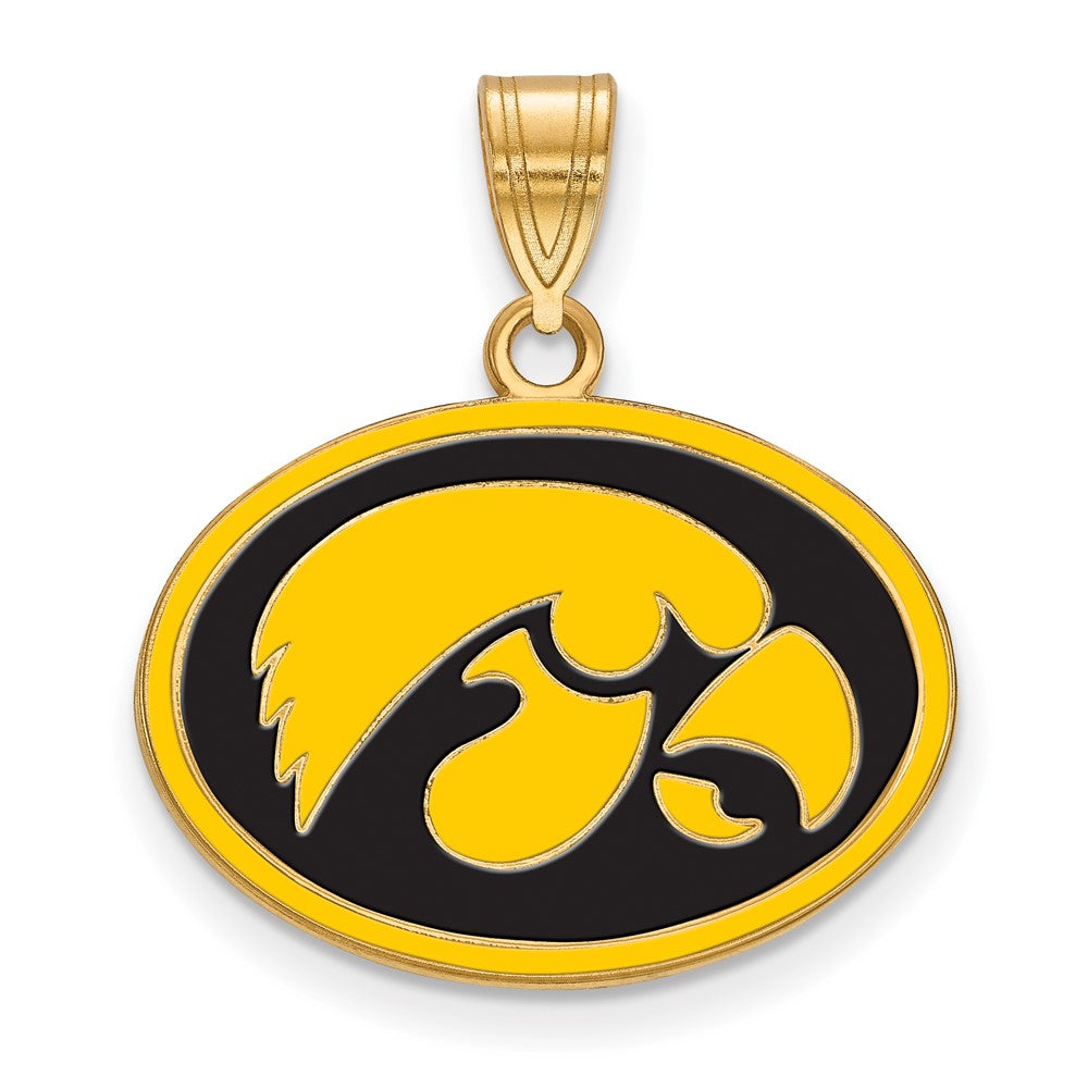 Sterling Silver Gold-plated LogoArt University of Iowa Hawk Medium Oval Enameled Pendant