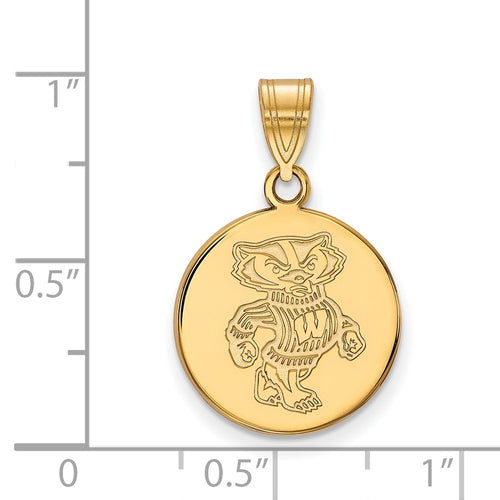10k Gold LogoArt University of Wisconsin Badger Medium Disc Pendant