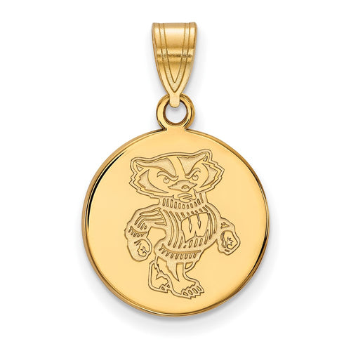 10k Gold LogoArt University of Wisconsin Badger Medium Disc Pendant