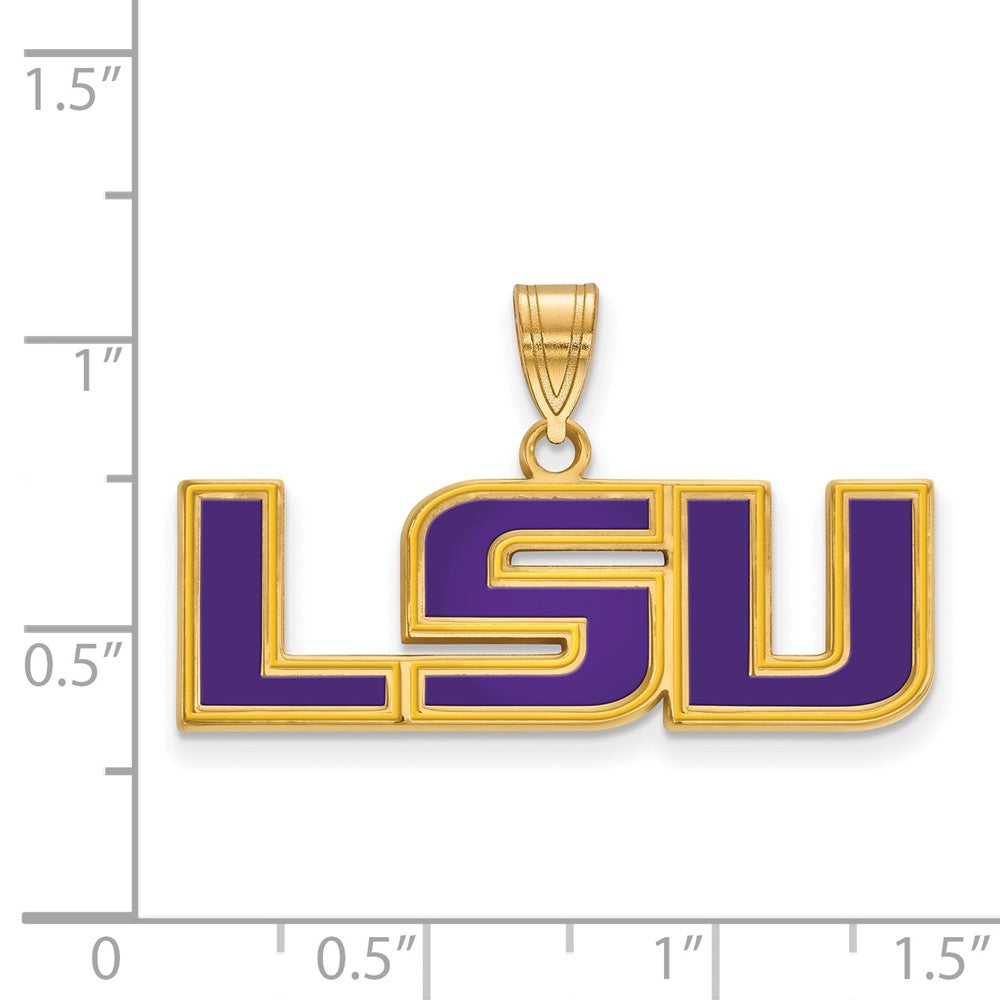 Sterling Silver Gold-plated LogoArt Louisiana State University L-S-U Medium Enameled Pendant