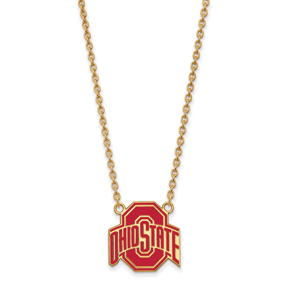 Sterling Silver Gold-plated LogoArt The Ohio State University Large Enameled Pendant 18 inch Necklace