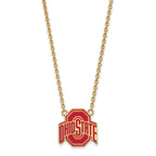 Sterling Silver Gold-plated LogoArt The Ohio State University Large Enameled Pendant 18 inch Necklace