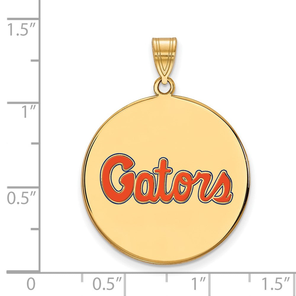 Sterling Silver Gold-plated LogoArt University of Florida Gators Script Extra Large Enameled Disc Pendant