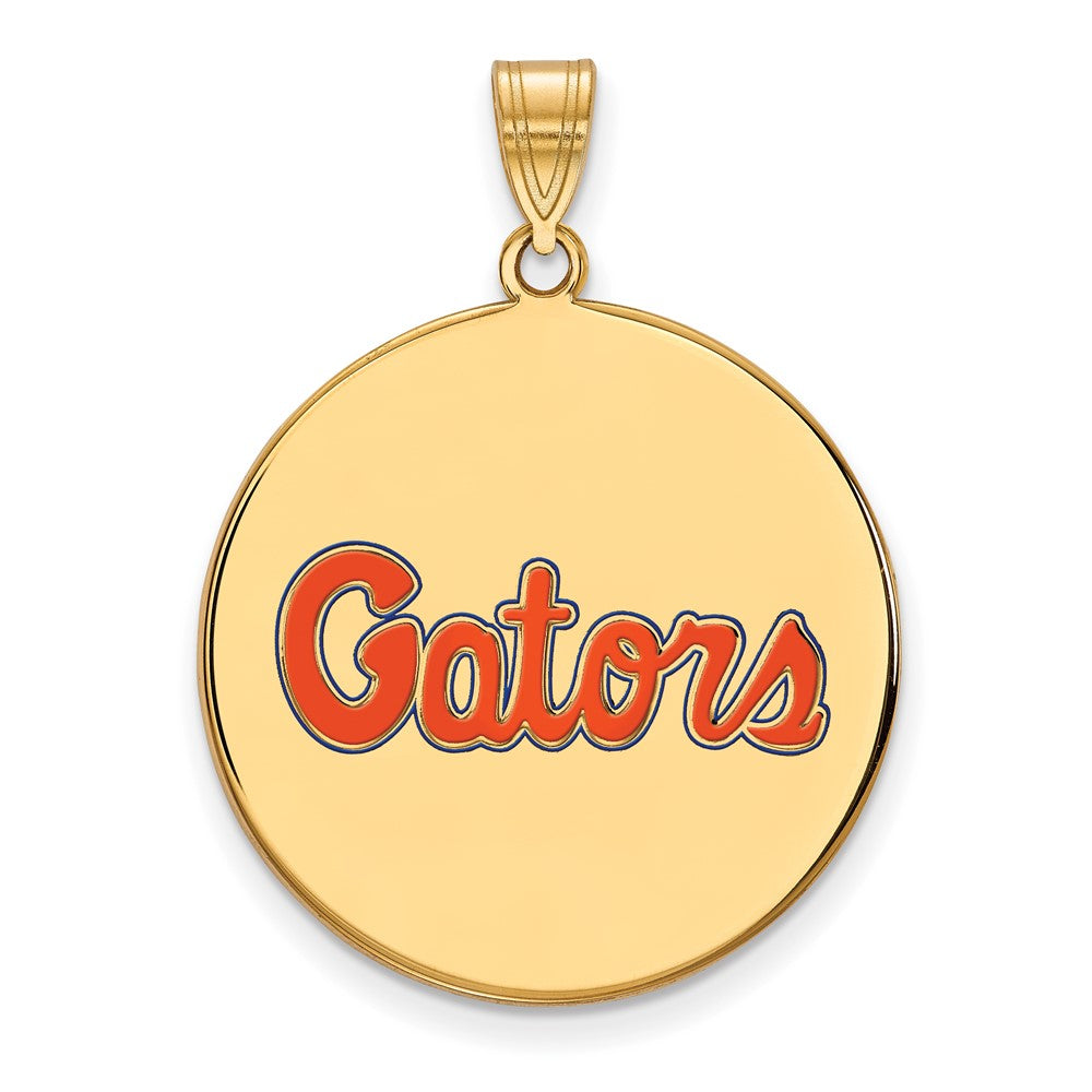 Sterling Silver Gold-plated LogoArt University of Florida Gators Script Extra Large Enameled Disc Pendant