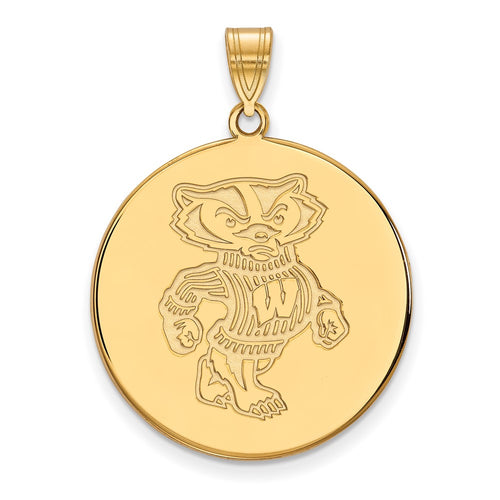 10k Gold LogoArt University of Wisconsin Badger Extra Large Disc Pendant