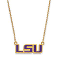 Sterling Silver Gold-plated LogoArt Louisiana State University L-S-U Small Enameled Pendant 18 inch Necklace