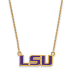 Sterling Silver Gold-plated LogoArt Louisiana State University L-S-U Small Enameled Pendant 18 inch Necklace