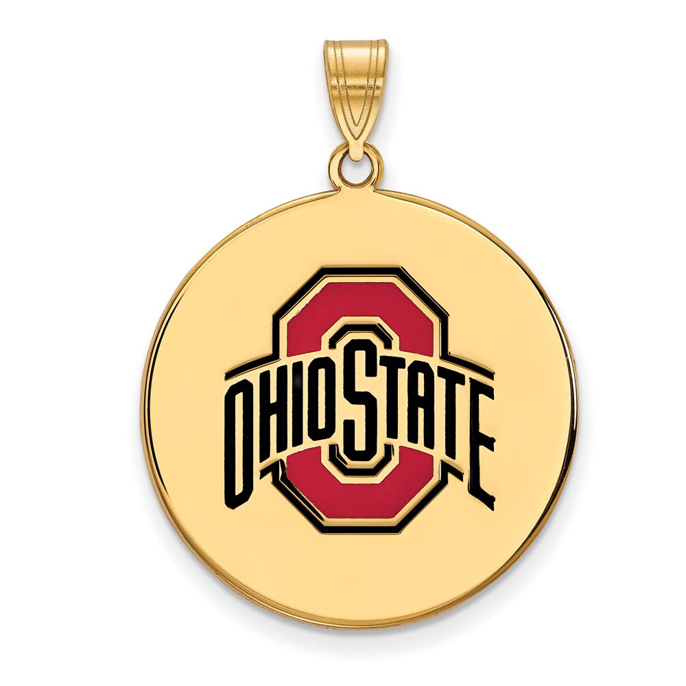 Sterling Silver Gold-plated LogoArt The Ohio State University Extra Large Enameled Disc Pendant
