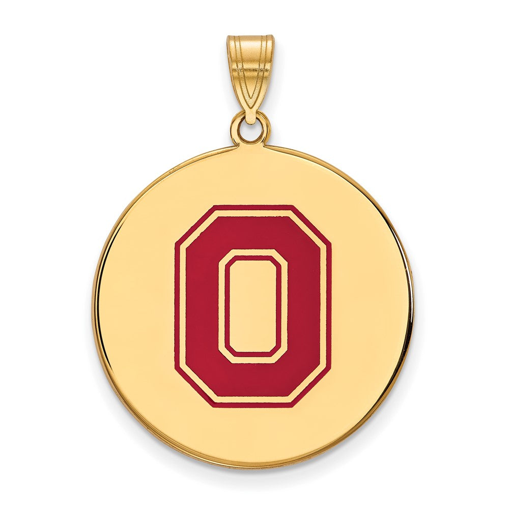 Sterling Silver Gold-plated LogoArt The Ohio State University Letter O Extra Large Enameled Disc Pendant