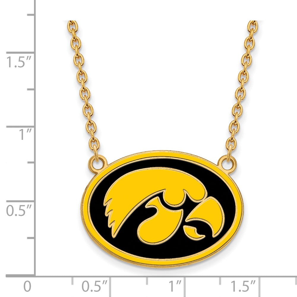 Sterling Silver Gold-plated LogoArt University of Iowa Hawk Enameled Large Oval Pendant 18 inch Necklace