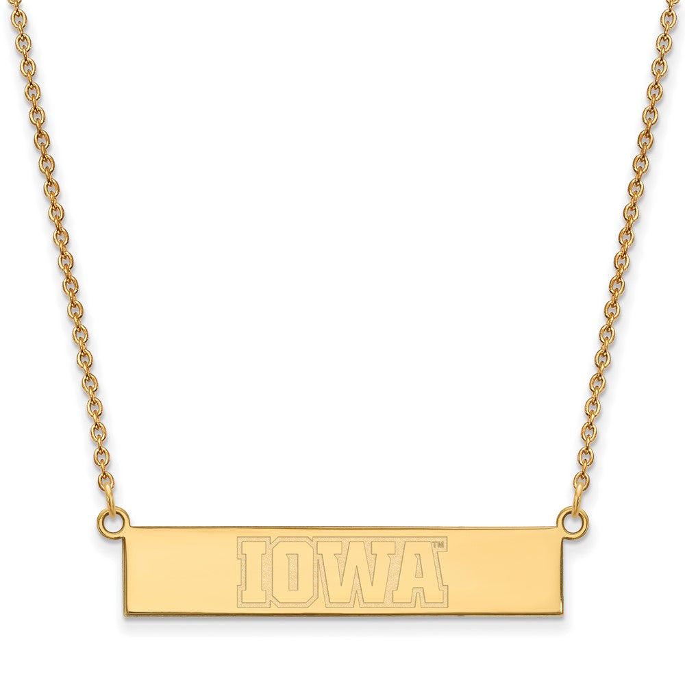 Sterling Silver Gold-plated LogoArt University of Iowa Small Bar 18 inch Necklace