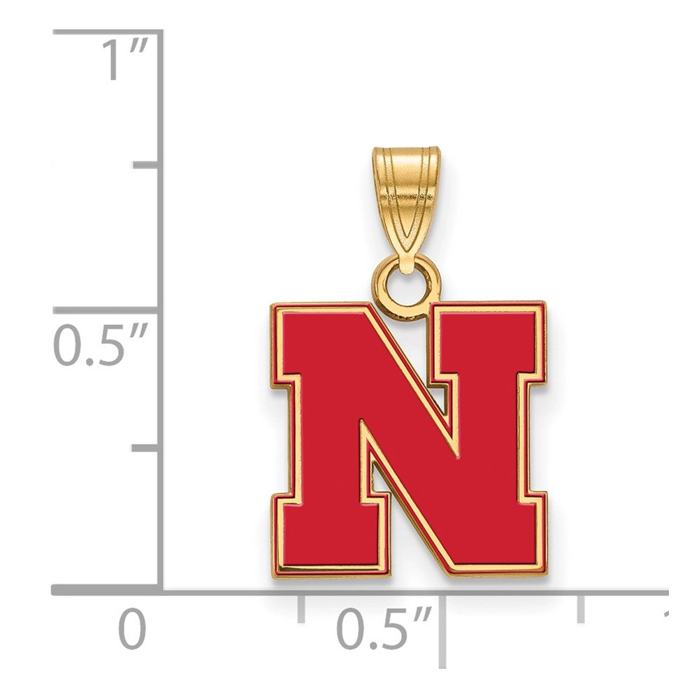 Sterling Silver Gold-plated LogoArt University of Nebraska Letter N Small Enameled Pendant