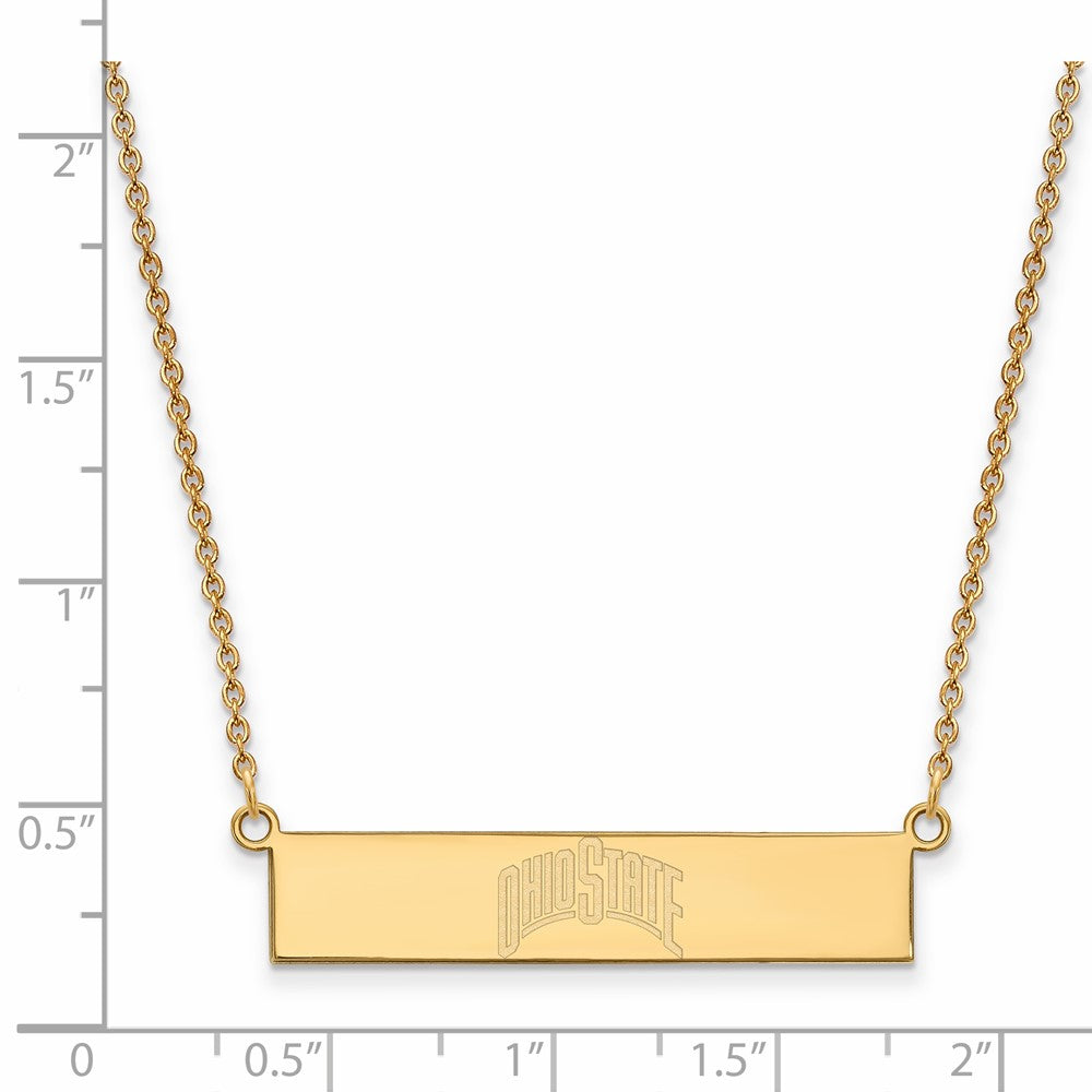 Sterling Silver Gold-plated LogoArt The Ohio State University Small Bar 18 inch Necklace