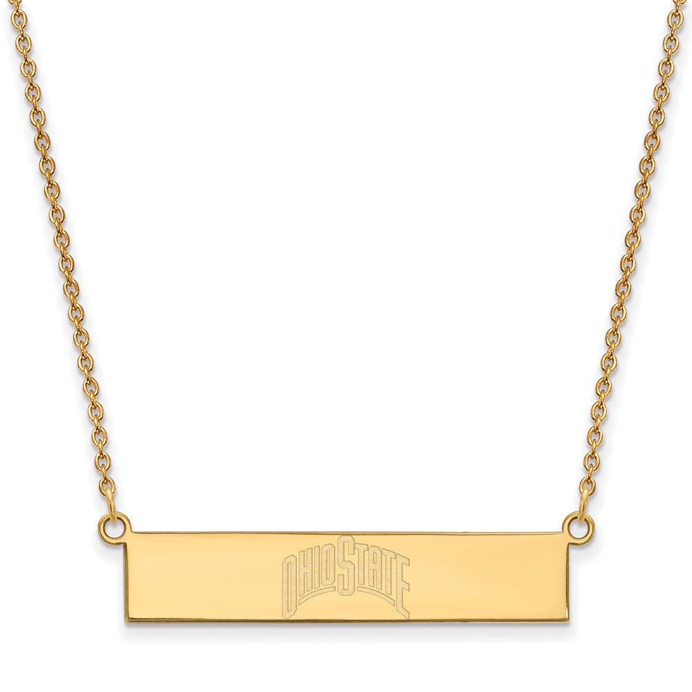 Sterling Silver Gold-plated LogoArt The Ohio State University Small Bar 18 inch Necklace