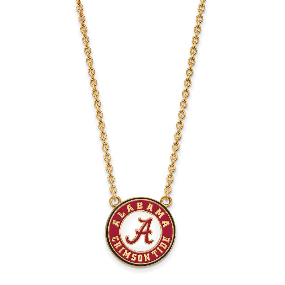 Sterling Silver Gold-plated LogoArt University of Alabama Crimson Tide Large Enameled Pendant 18 inch Necklace