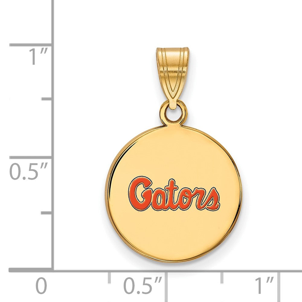 Sterling Silver Gold-plated LogoArt University of Florida Gators Script Medium Enameled Disc Pendant