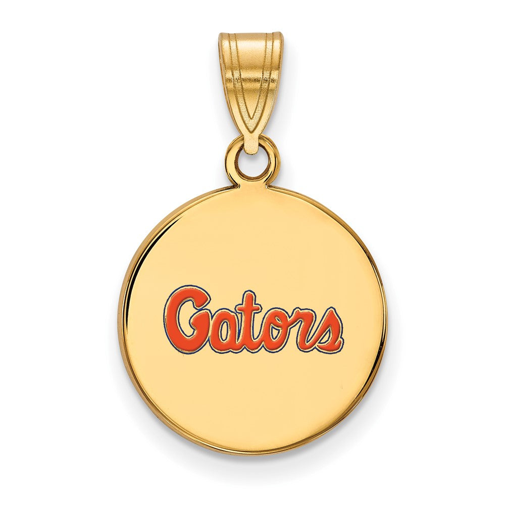 Sterling Silver Gold-plated LogoArt University of Florida Gators Script Medium Enameled Disc Pendant