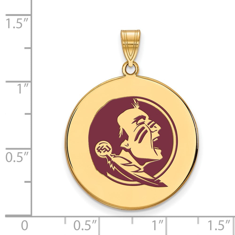 Sterling Silver Gold-plated LogoArt Florida State University Seminole Extra Large Enameled Disc Pendant
