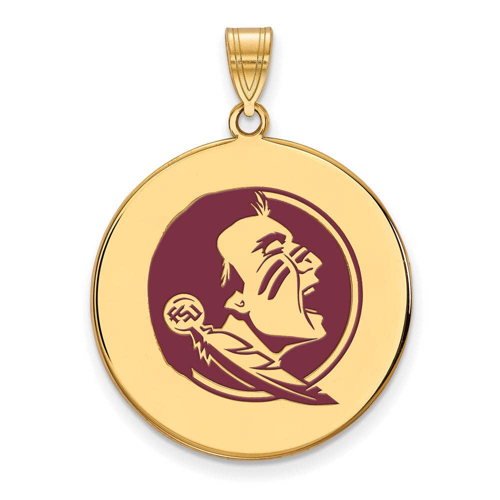 Sterling Silver Gold-plated LogoArt Florida State University Seminole Extra Large Enameled Disc Pendant