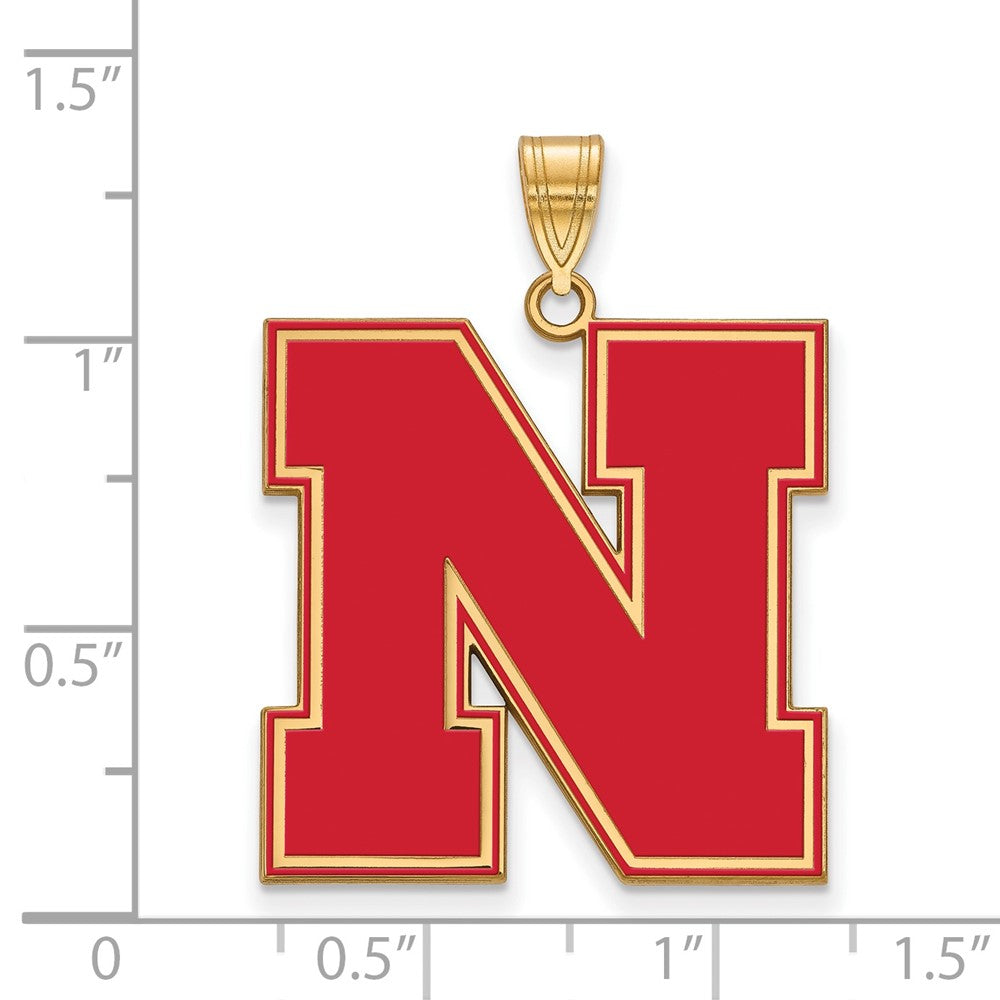 Sterling Silver Gold-plated LogoArt University of Nebraska Letter N Extra Large Enameled Pendant