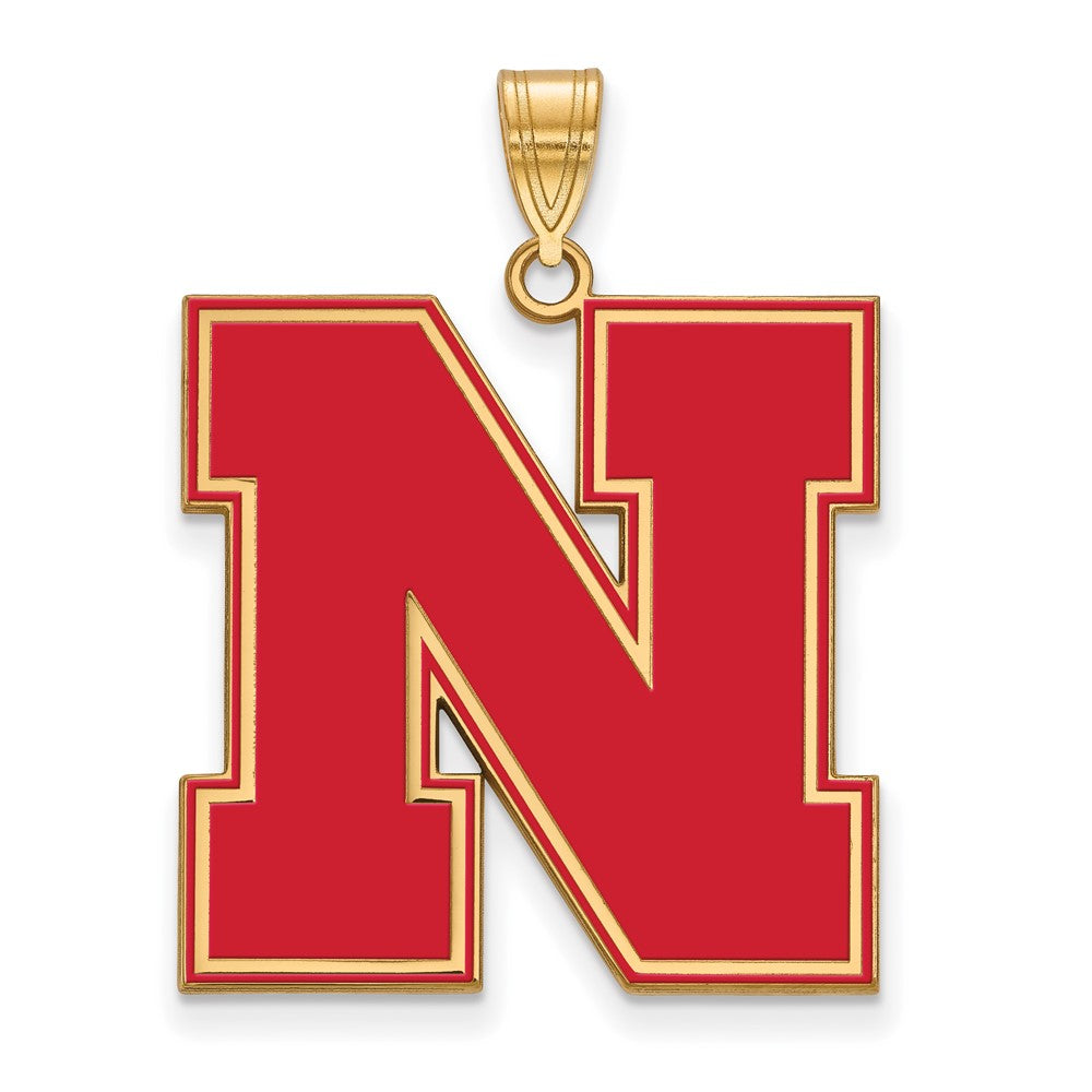 Sterling Silver Gold-plated LogoArt University of Nebraska Letter N Extra Large Enameled Pendant