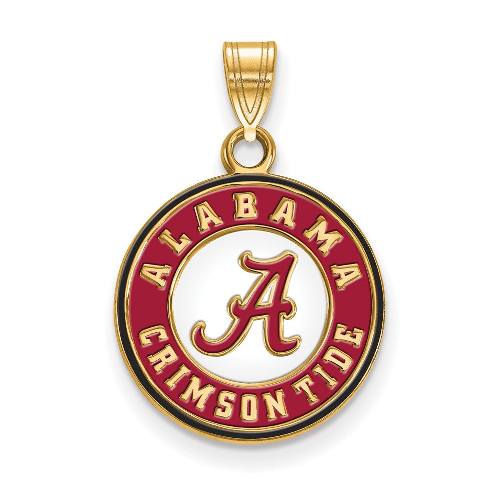 Sterling Silver Gold-plated LogoArt University of Alabama Crimson Tide Medium Enameled Disc Pendant