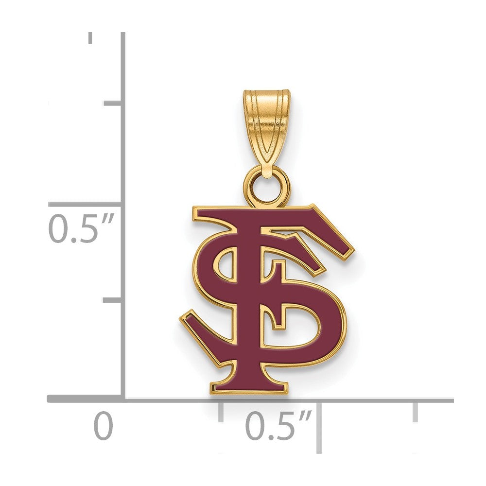 Sterling Silver Gold-plated LogoArt Florida State University F-S Medium Enameled Pendant
