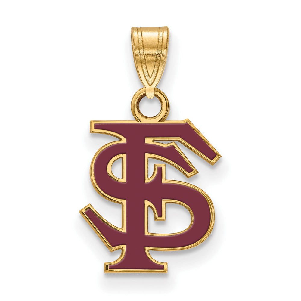 Sterling Silver Gold-plated LogoArt Florida State University F-S Medium Enameled Pendant