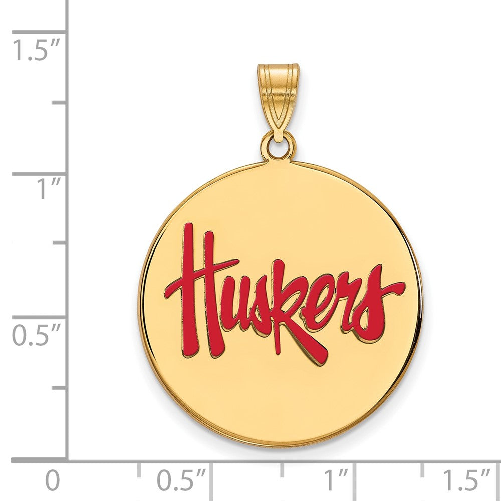 Sterling Silver Gold-plated LogoArt University of Nebraska Huskers Extra Large Enameled Disc Pendant
