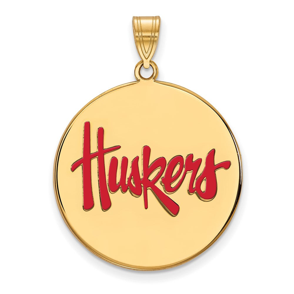 Sterling Silver Gold-plated LogoArt University of Nebraska Huskers Extra Large Enameled Disc Pendant