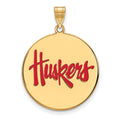 Sterling Silver Gold-plated LogoArt University of Nebraska Huskers Extra Large Enameled Disc Pendant