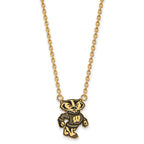Sterling Silver Gold-plated LogoArt University of Wisconsin Badger Large Enameled Pendant 18 inch Necklace