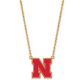 Sterling Silver Gold-plated LogoArt University of Nebraska Letter N Large Enameled Pendant 18 inch Necklace