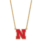 Sterling Silver Gold-plated LogoArt University of Nebraska Letter N Large Enameled Pendant 18 inch Necklace