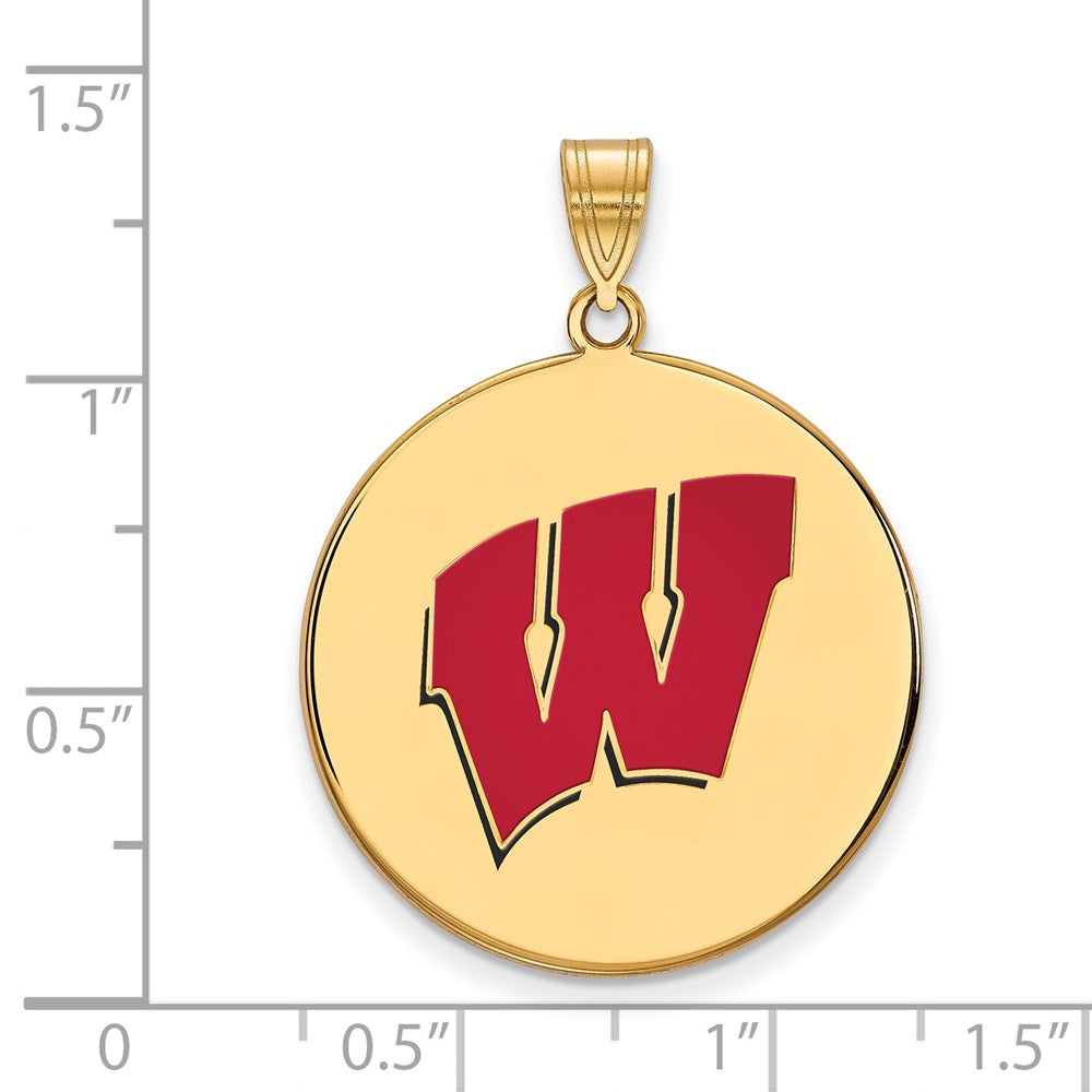Sterling Silver Gold-plated LogoArt University of Wisconsin Letter W Extra Large Enameled Disc Pendant